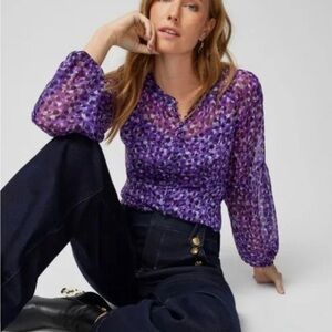 White House Black Market Purple Floral Patterned Blouse